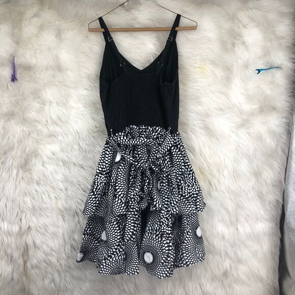 Women’s Strappy Fit n Flare Summer Sun dress, Geometric Flounce Skirt, Layered - Picture 5 of 12